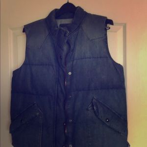 Denim puffer vest.